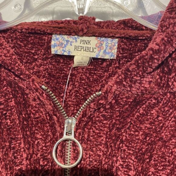 Pink Republic Women's Spiced Wine Chenille Quarter Zip Hooded Sweater Small NWT - Picture 6 of 10